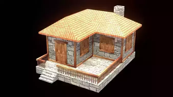 medieval house low poly village town residential game ready 21 Low-poly 3D model