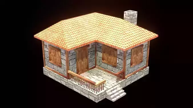 medieval house low poly village town residential game ready 20 Low-poly 3D model