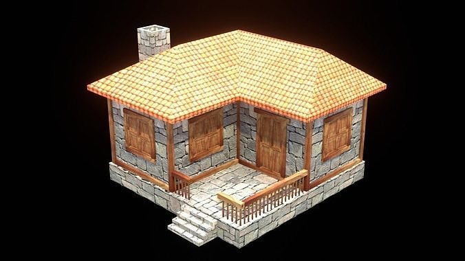medieval house low poly village town residential game ready 18 Low-poly 3D model