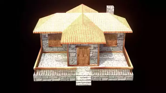 medieval house low poly village town residential game ready 17 Low-poly 3D model