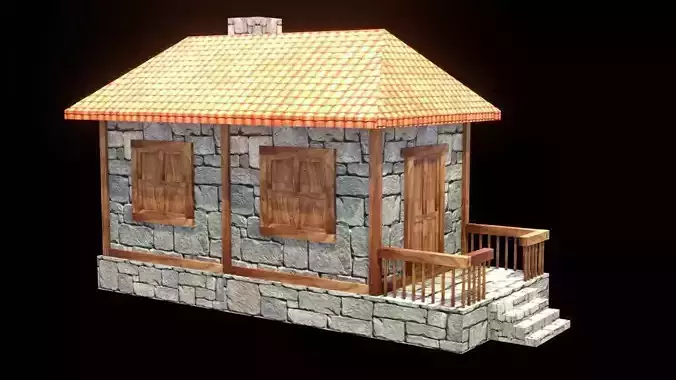 medieval house low poly village town residential game ready 16 Low-poly 3D model