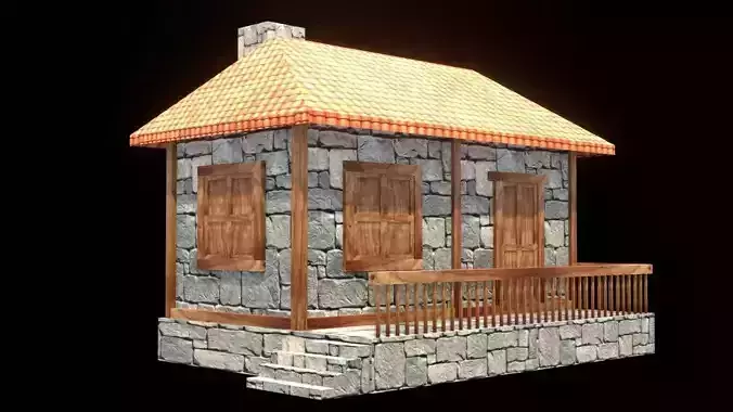 medieval house low poly village town residential game ready 15 Low-poly 3D model