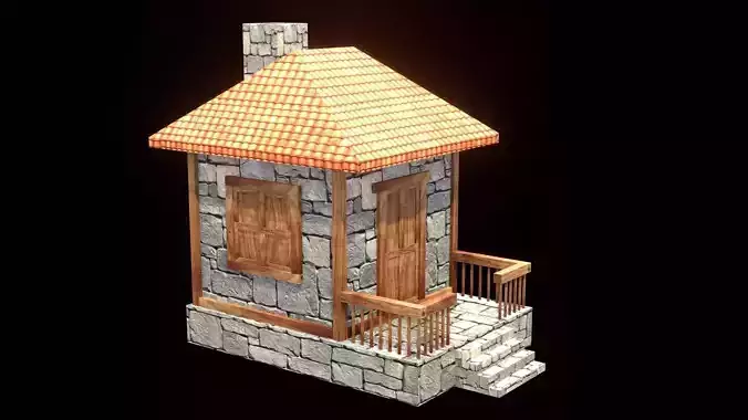 medieval house low poly village town residential game ready 14 Low-poly 3D model