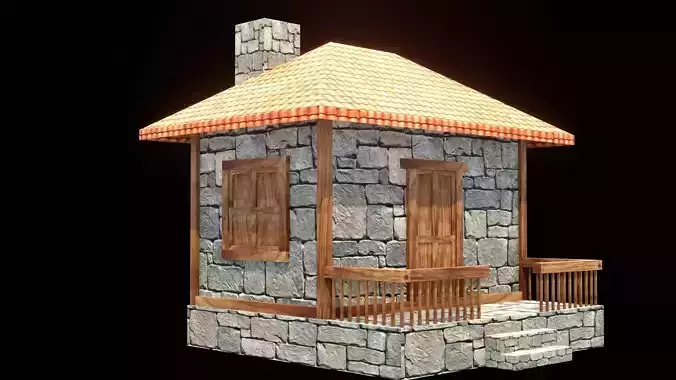 medieval house low poly village town residential game ready 13 Low-poly 3D model