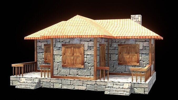 medieval house low poly village town residential game ready 10 Low-poly 3D model 6