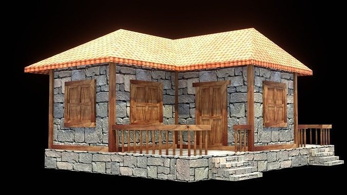 medieval house low poly village town residential game ready 10 Low-poly 3D model 2
