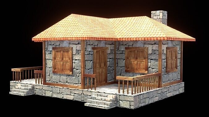 medieval house low poly village town residential game ready 10 Low-poly 3D model 7