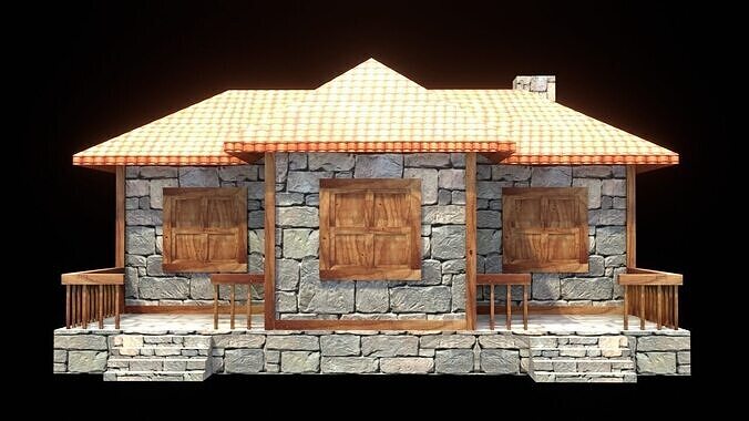 medieval house low poly village town residential game ready 10 Low-poly 3D model 5