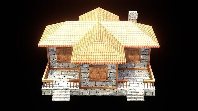medieval house low poly village town residential game ready 10 Low-poly 3D model
