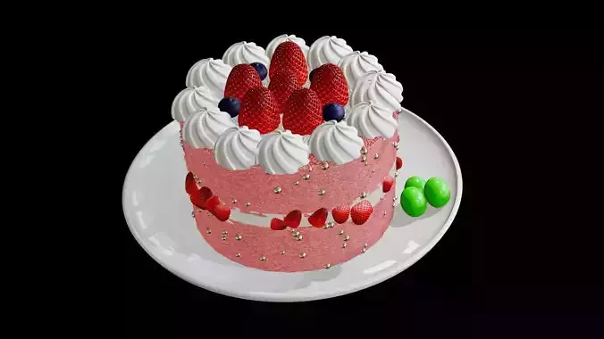 Pink strawberry  blueberry fruit cake