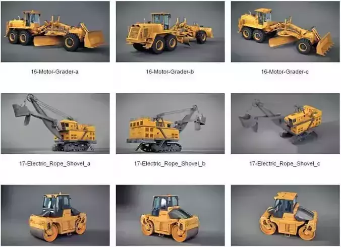 Heavy Construction Machinery Models  Detailed Cab Movable Parts 3D model