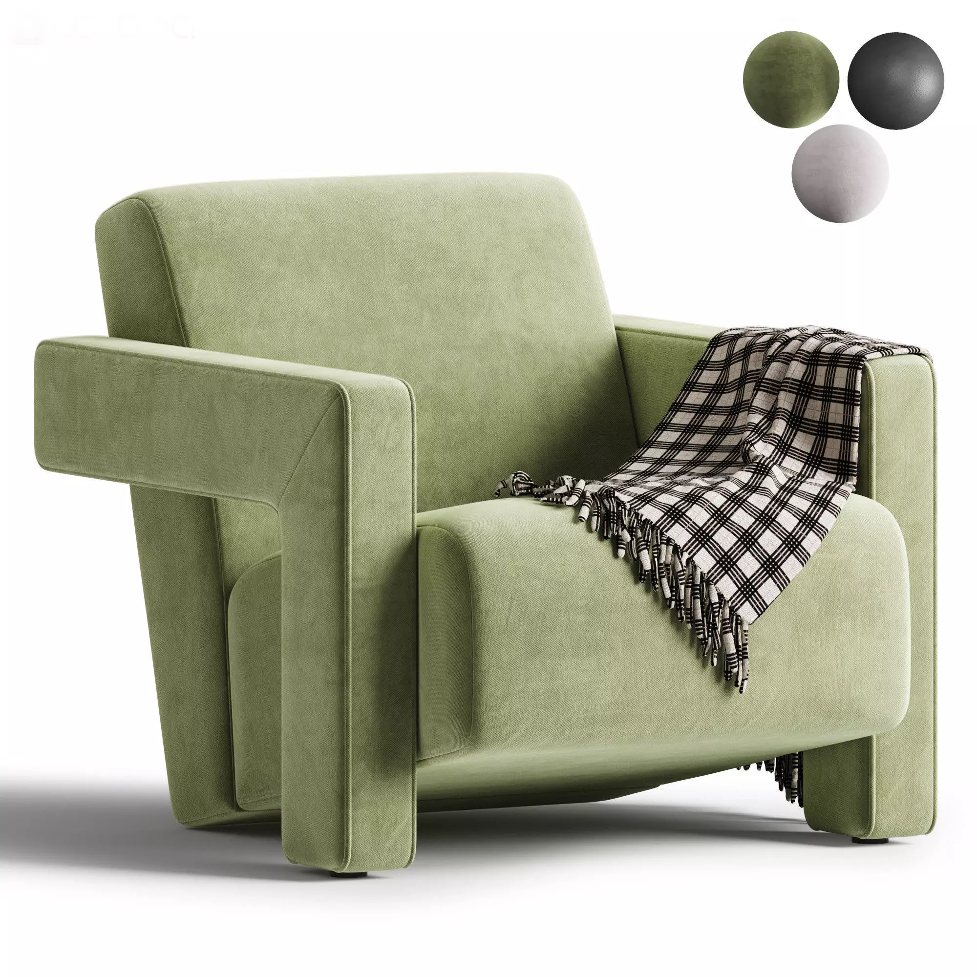Brompton Sculptural Armchair Lichen Velvet 3D model_0