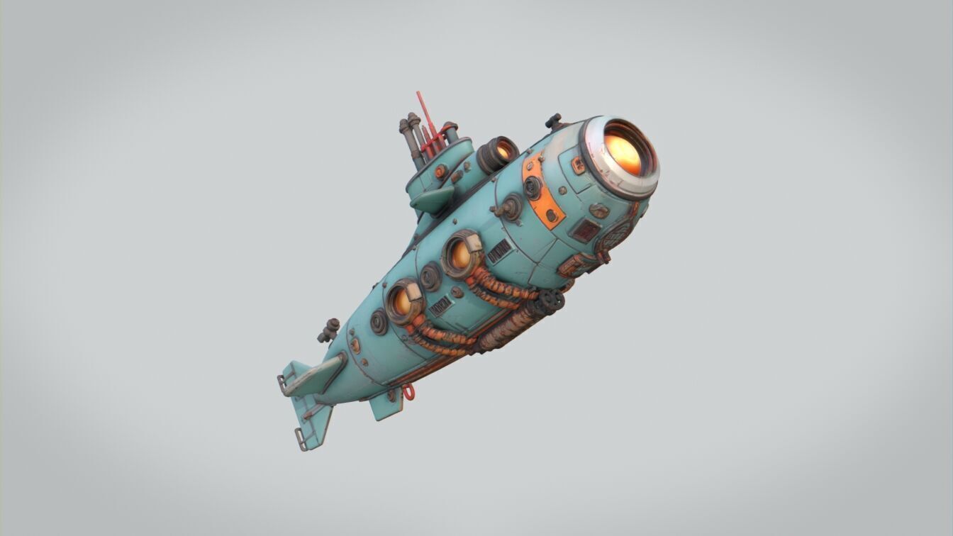 Submarine Low-poly 3D model_4