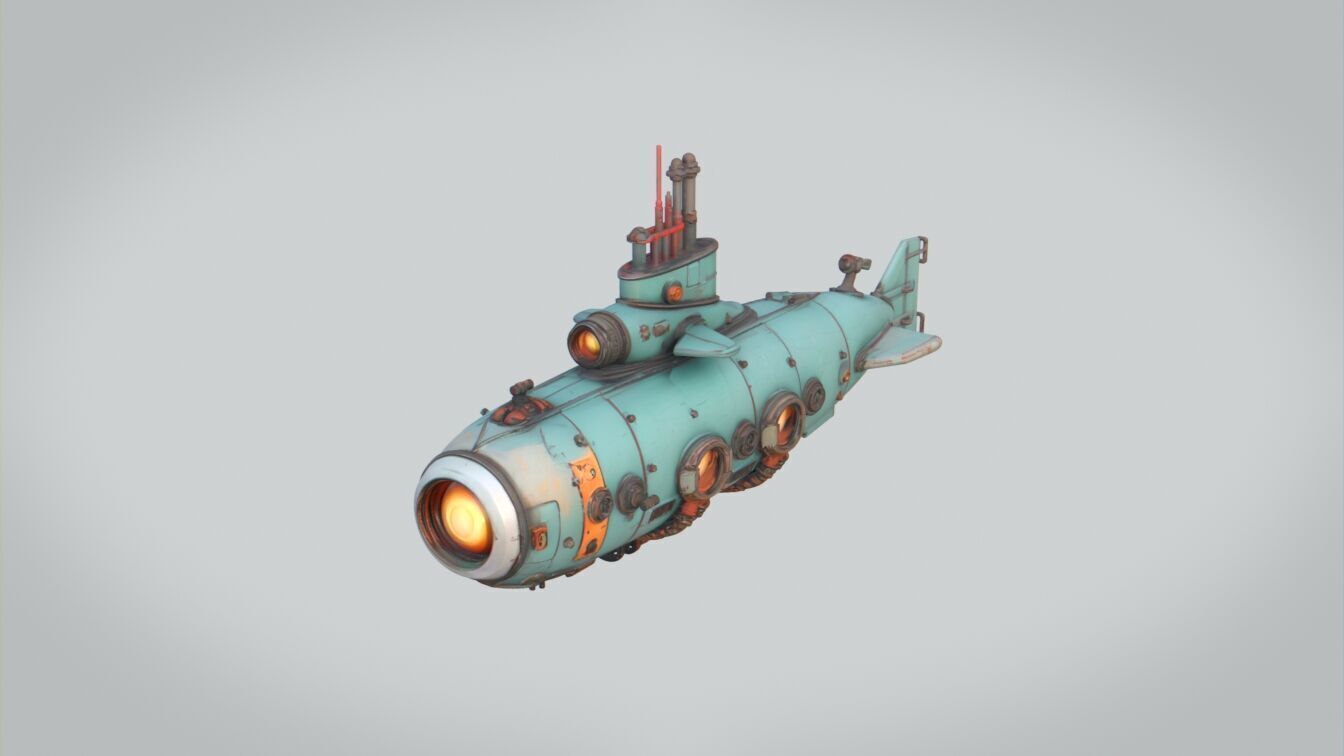 Submarine Low-poly 3D model_1