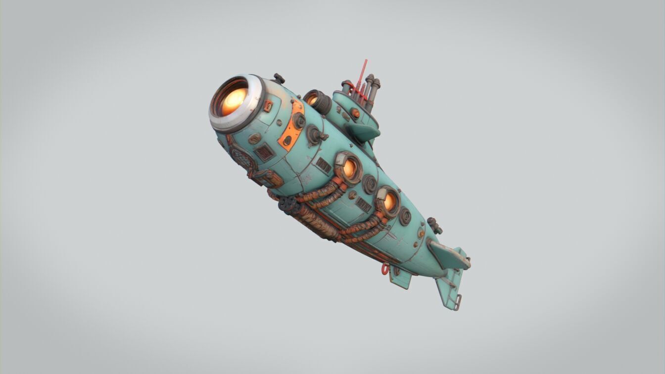 Submarine Low-poly 3D model_3