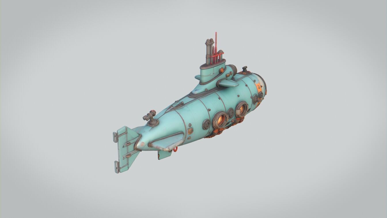 Submarine Low-poly 3D model_2