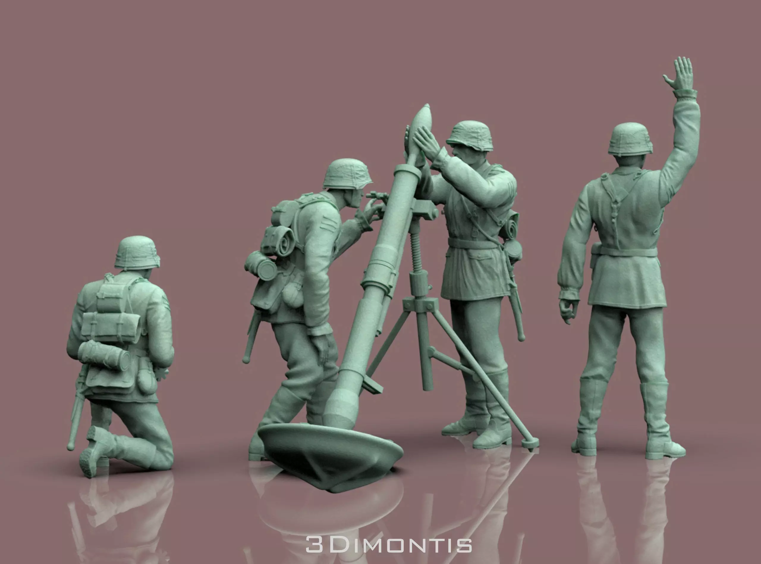 German soldiers Crew and Granatwerfer 42 3D print model_0