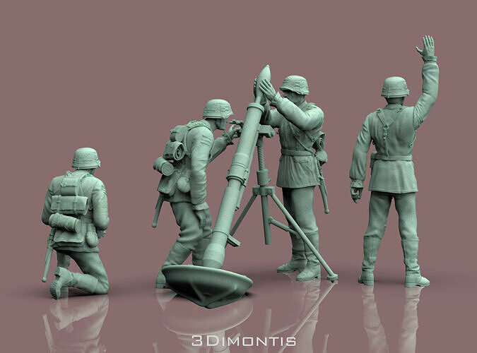 German soldiers Crew and Granatwerfer 42 3D print model