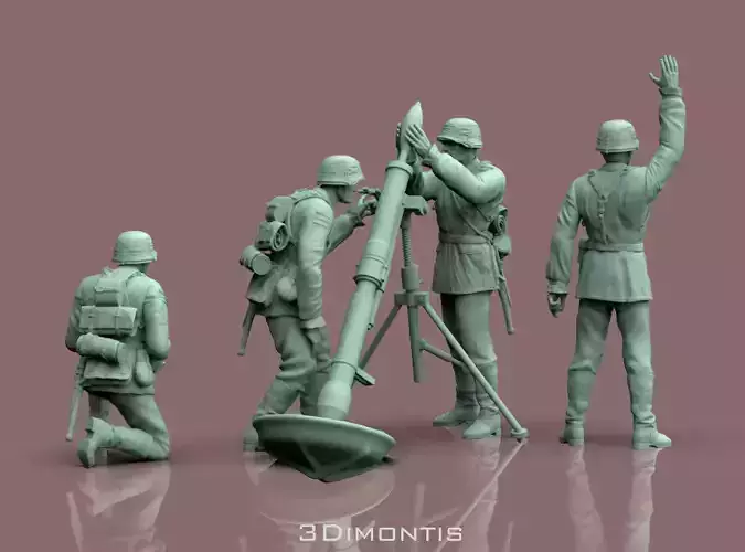 German soldiers Crew and Granatwerfer 42 3D print model
