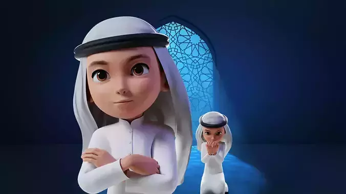 Stylized Arab Kid Rigged Low-poly 3D model