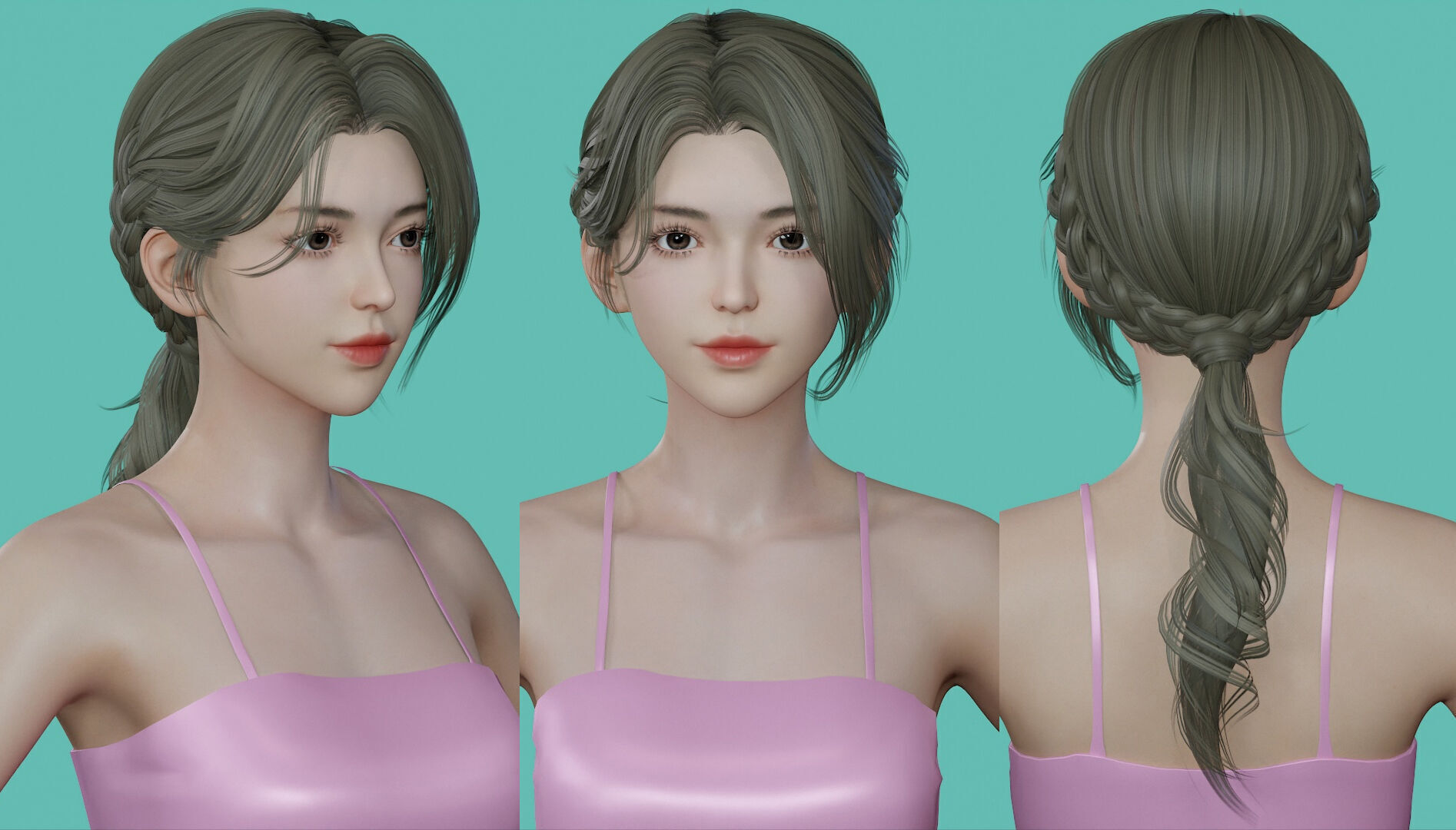 12 Real-time Women Hairstyles collection 08 Low-poly 3D model_3