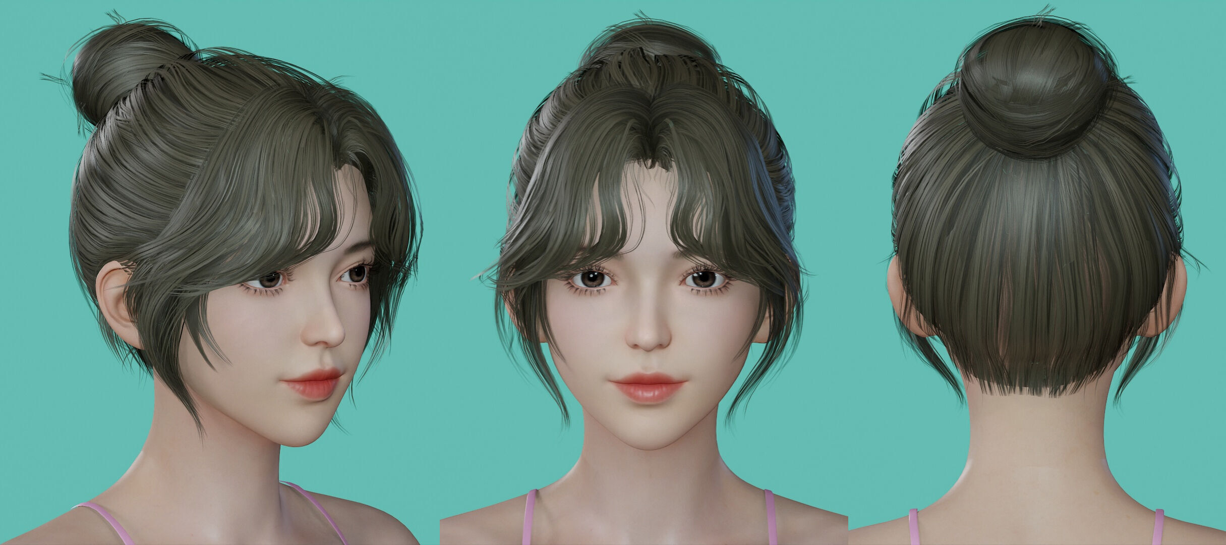 12 Real-time Women Hairstyles collection 08 Low-poly 3D model_2