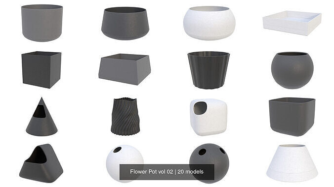 Flower Pot vol 02 3D Model Collection