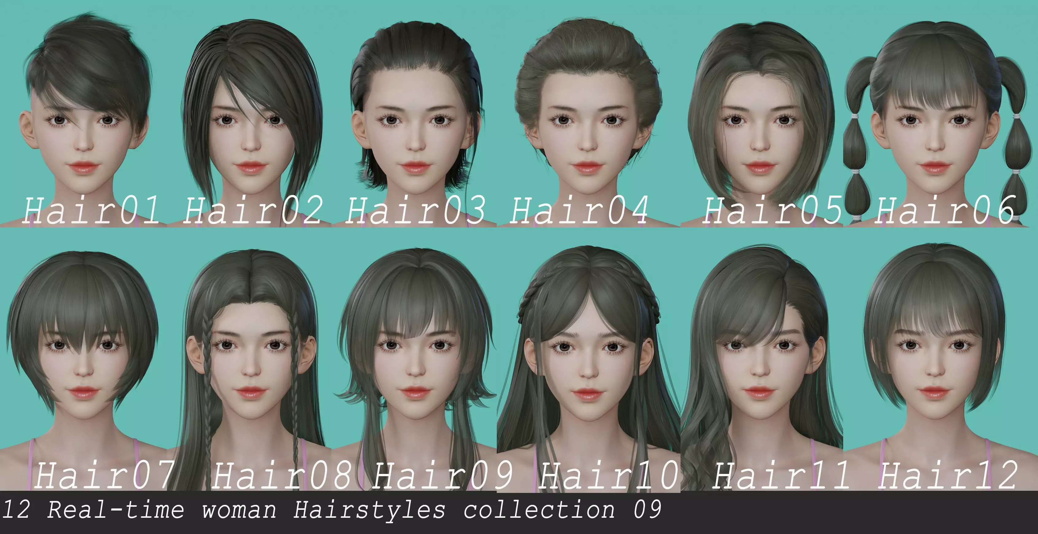 12 Real-time Women Hairstyles collection 09 Low-poly 3D model_0