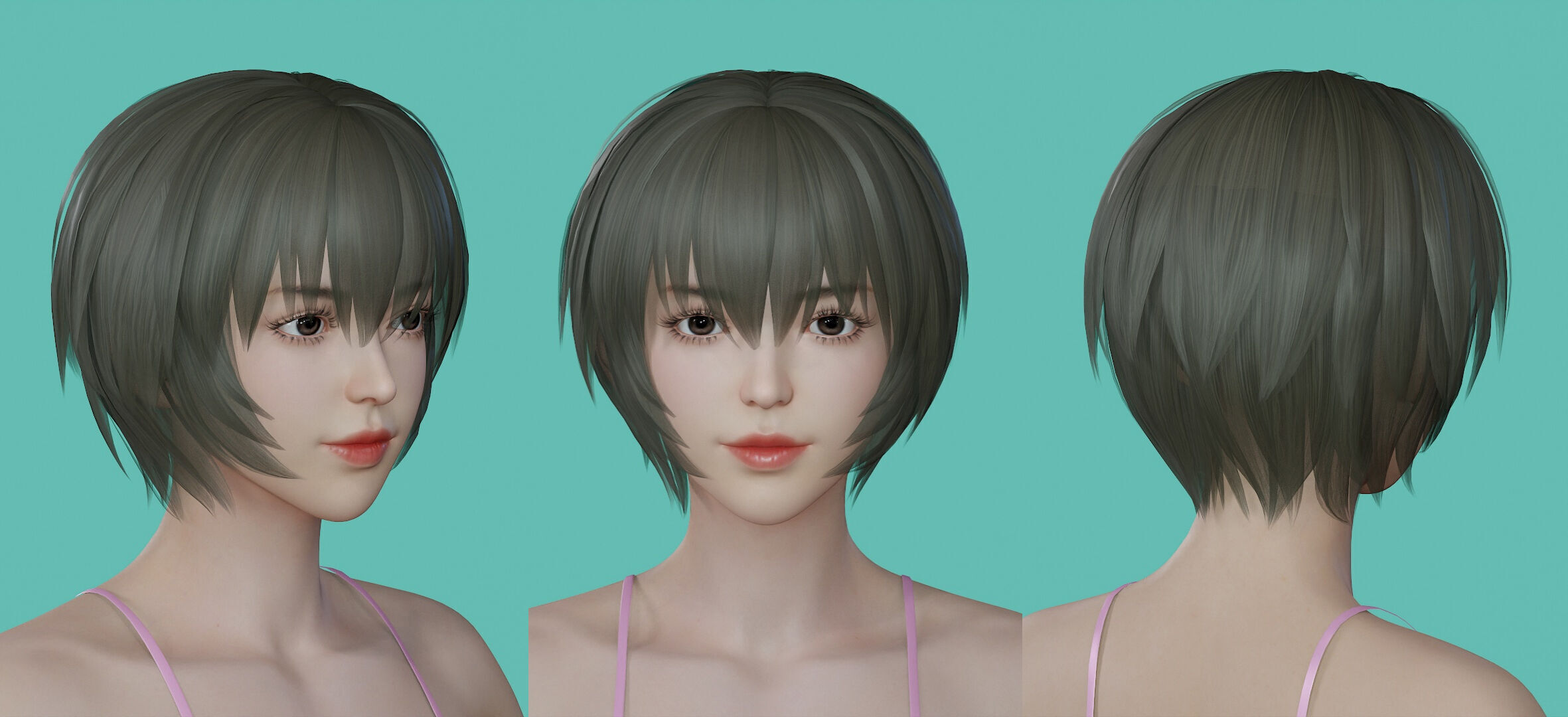 12 Real-time Women Hairstyles collection 09 Low-poly 3D model_8