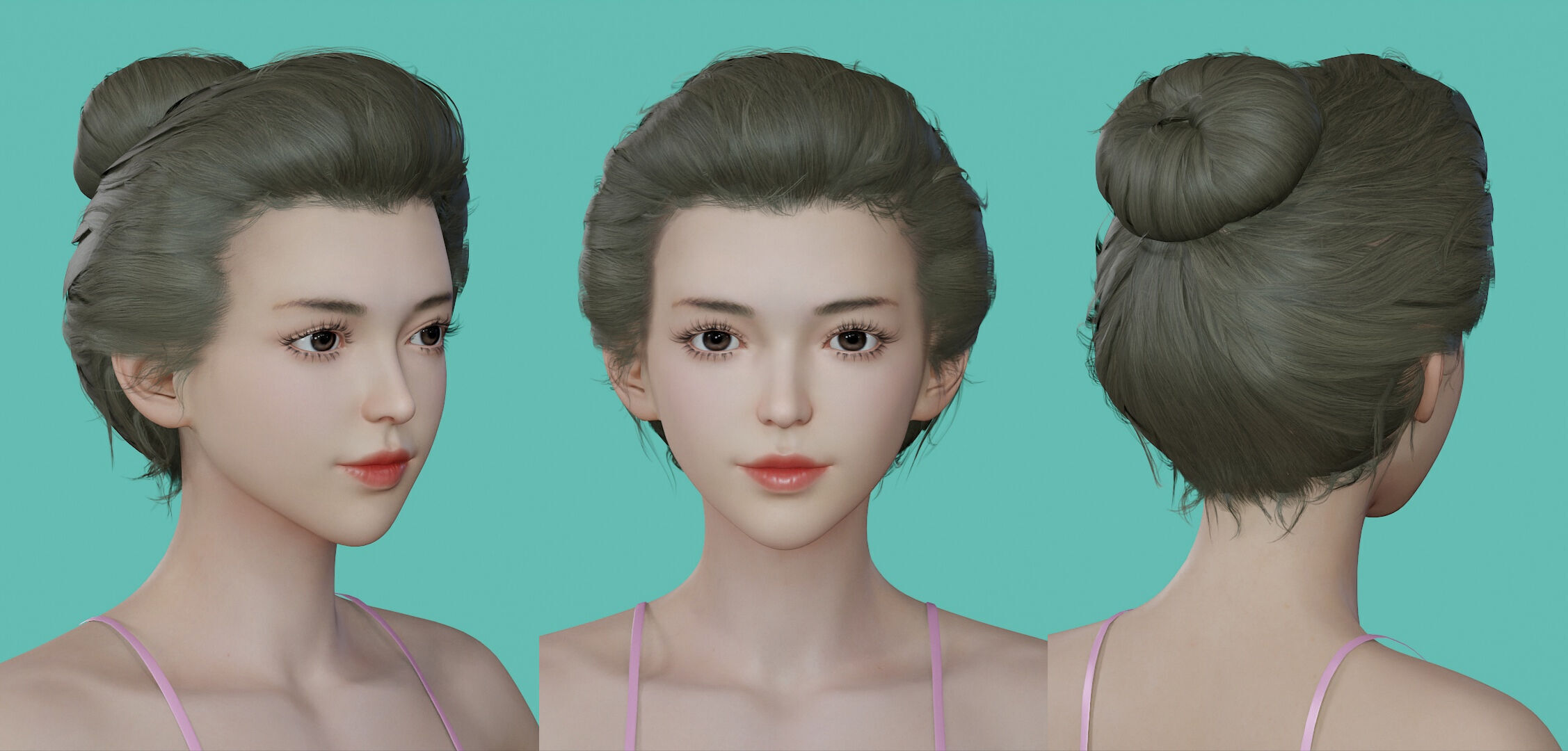 12 Real-time Women Hairstyles collection 09 Low-poly 3D model_5