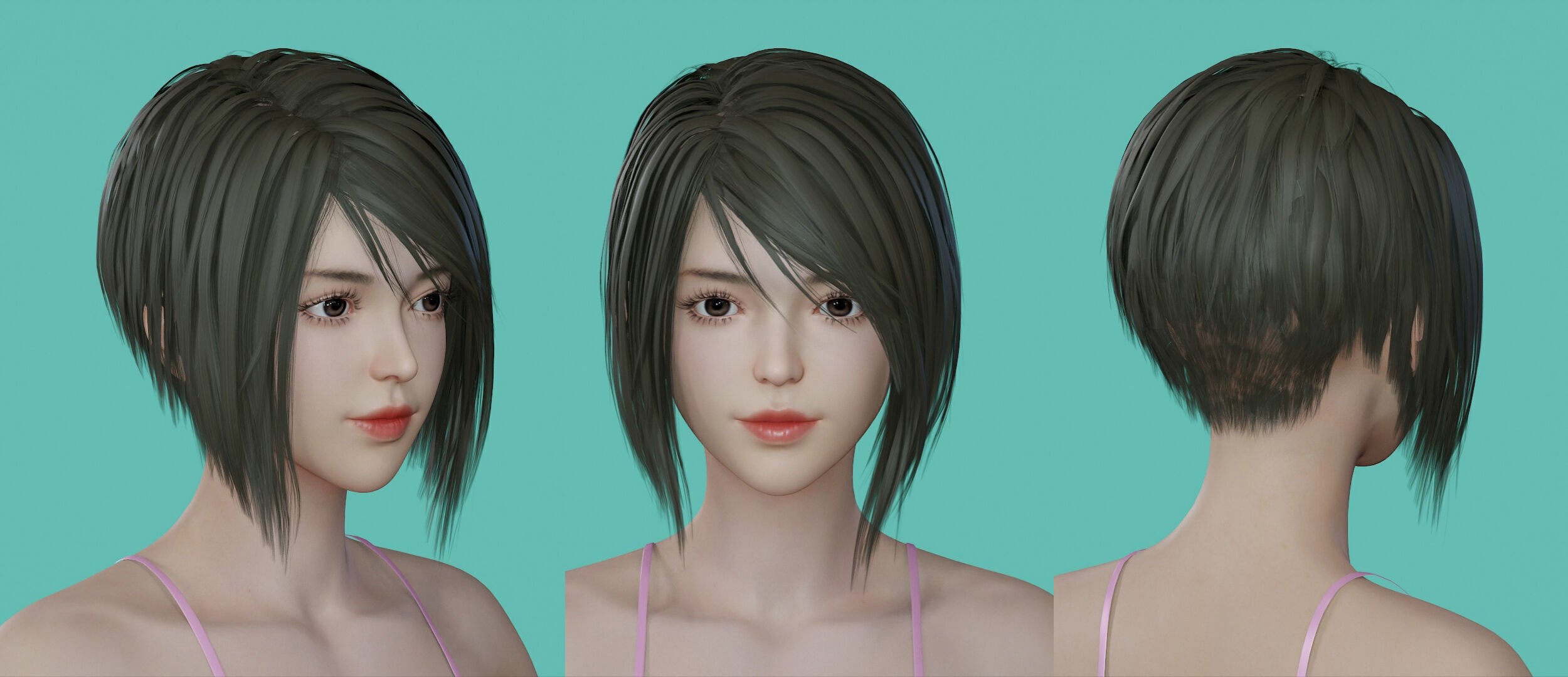 12 Real-time Women Hairstyles collection 09 Low-poly 3D model_3