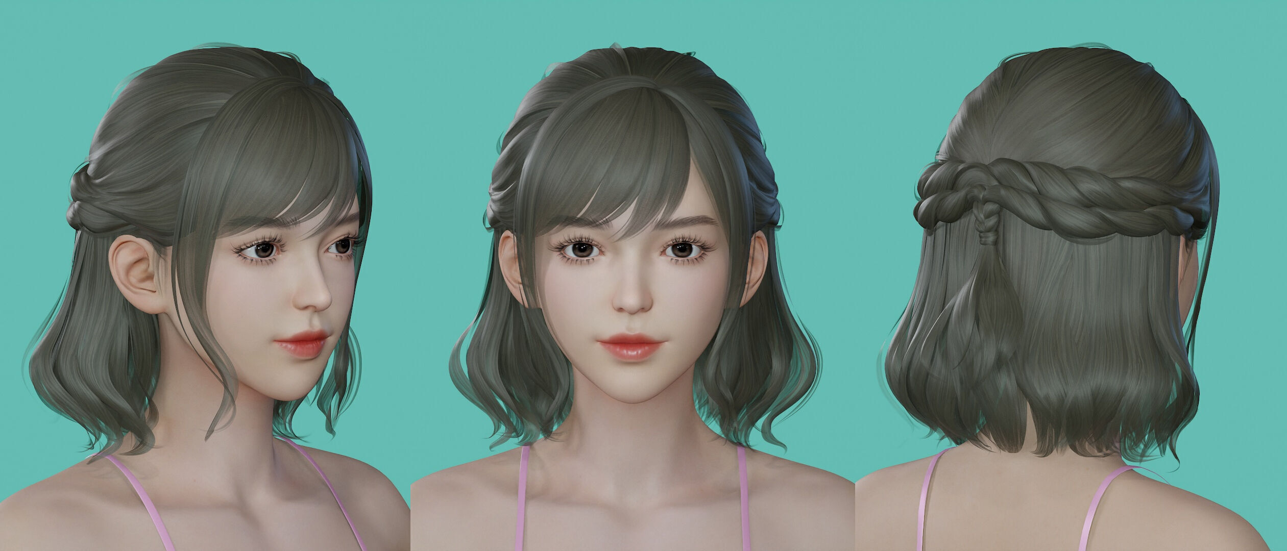 10 Real-time Women Hairstyles collection 10 Low-poly 3D model_2