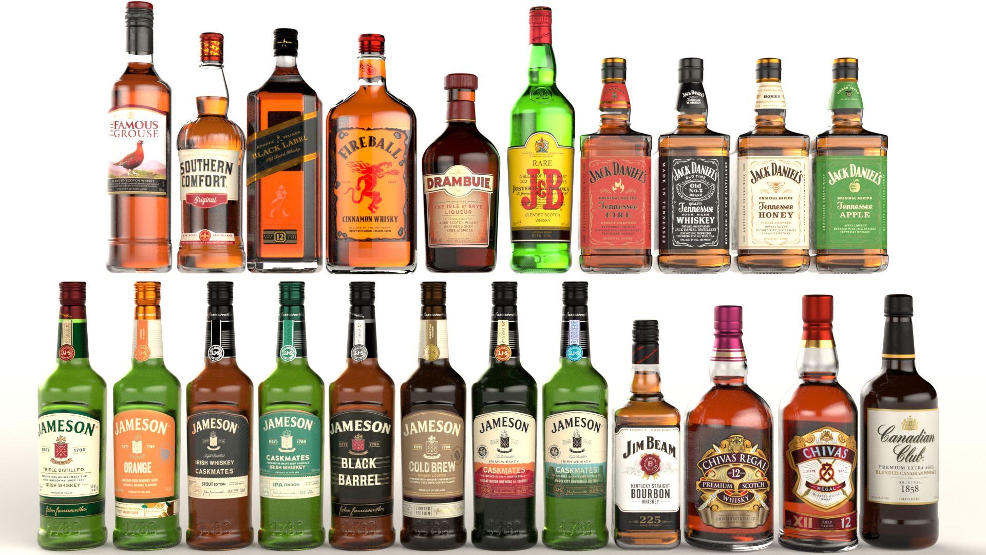 66 Alcohol Bottles Full Collection Low-poly 3D model_6