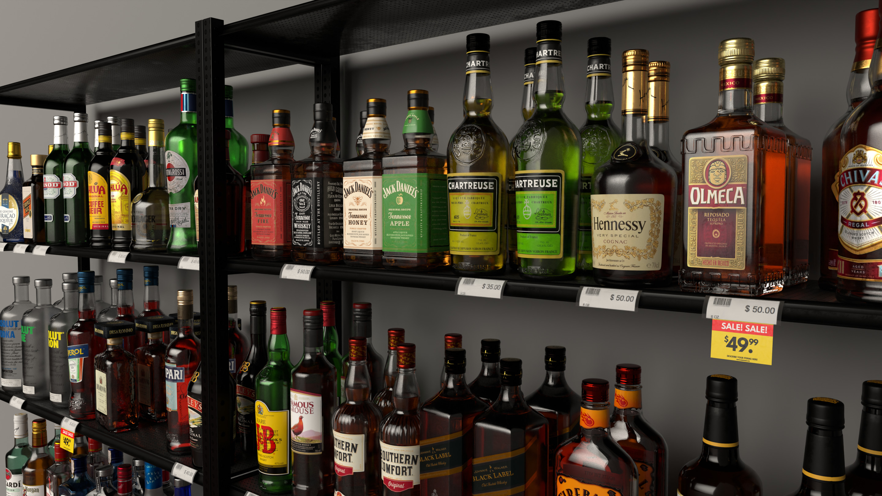 66 Alcohol Bottles Full Collection Low-poly 3D model_10
