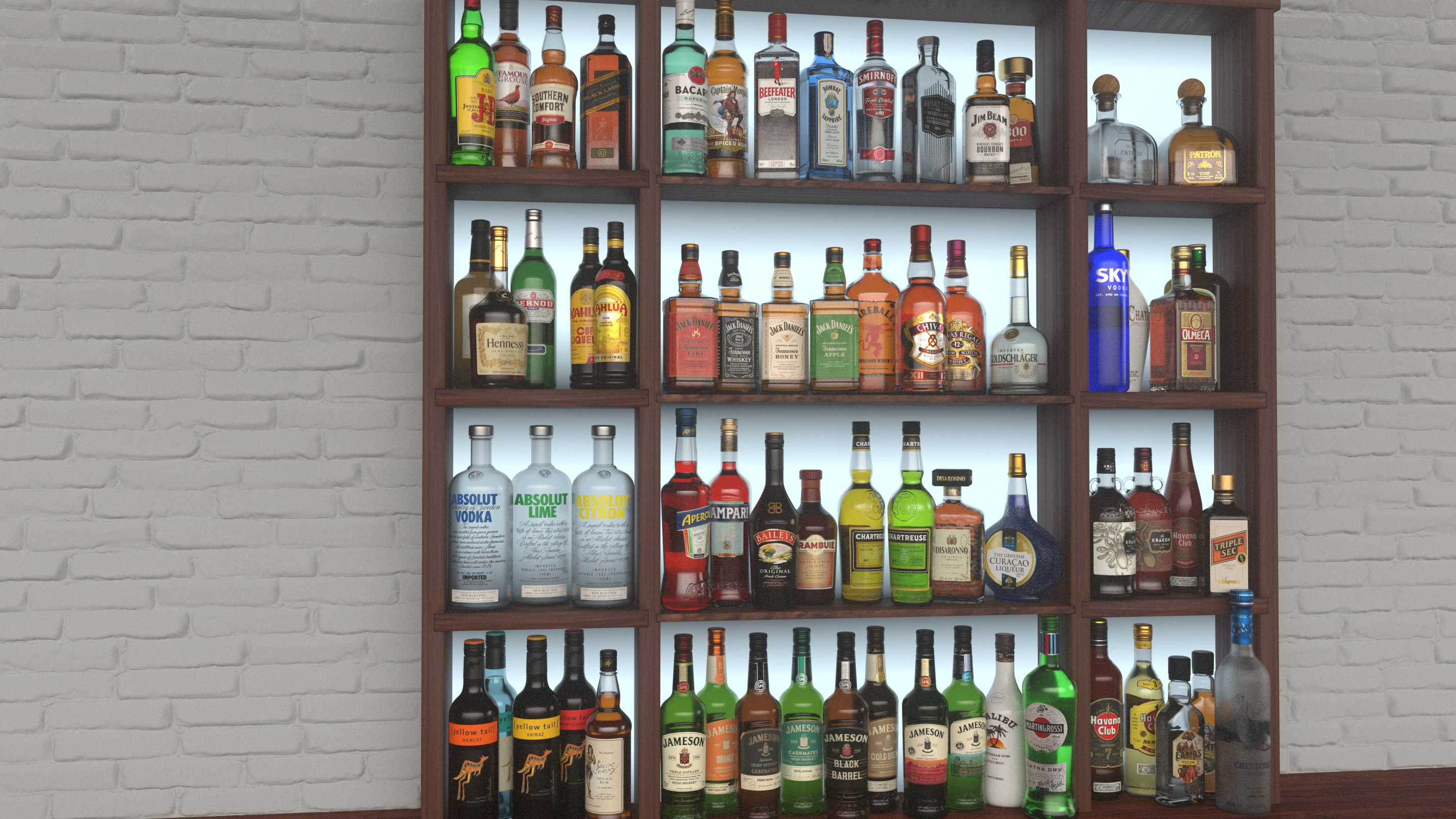 66 Alcohol Bottles Full Collection Low-poly 3D model_18