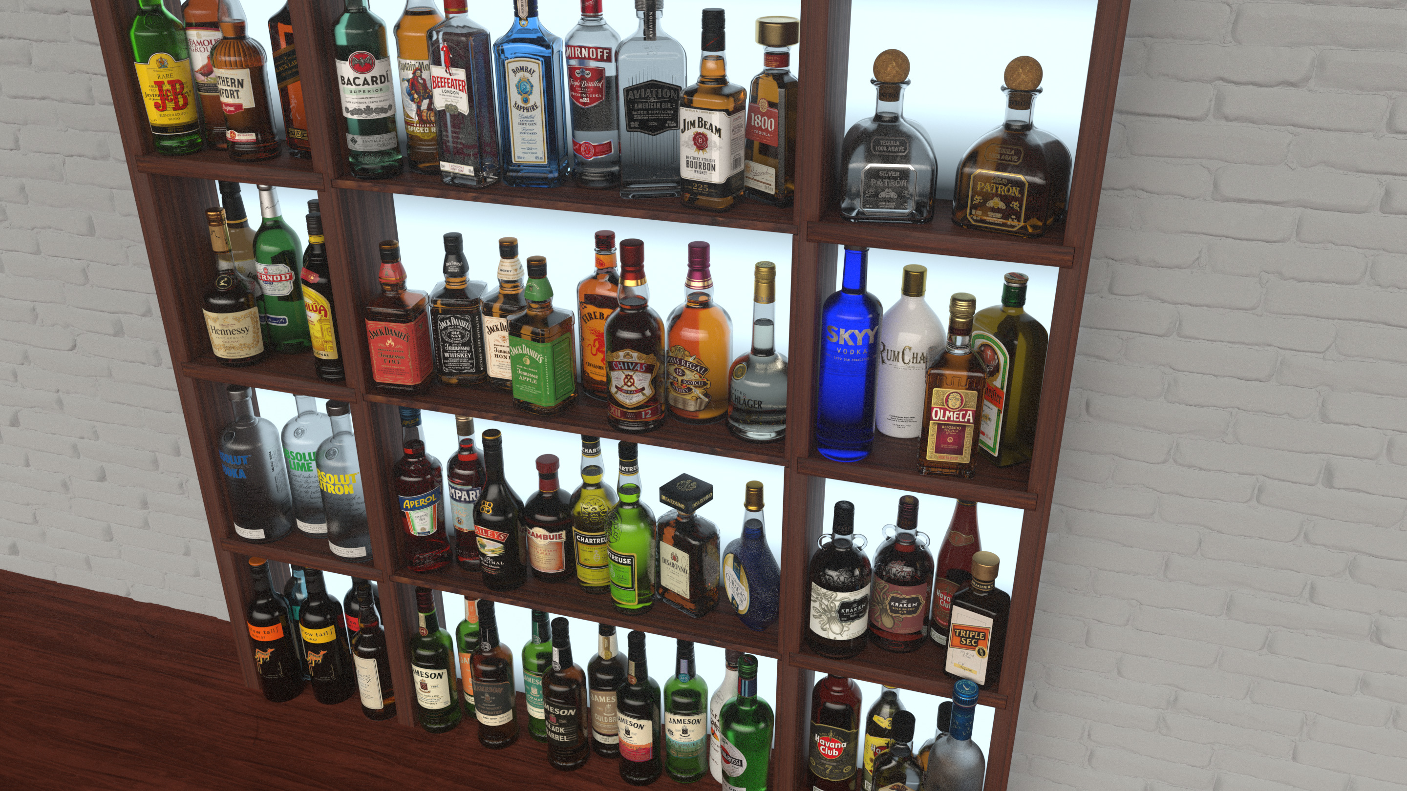 66 Alcohol Bottles Full Collection Low-poly 3D model_3