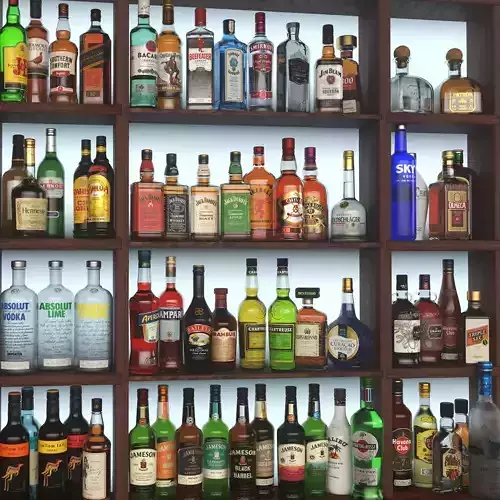 66 Alcohol Bottles Full Collection Low-poly 3D model