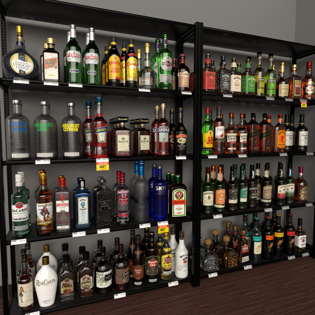 66 Alcohol Bottles Full Collection Low-poly 3D model_7