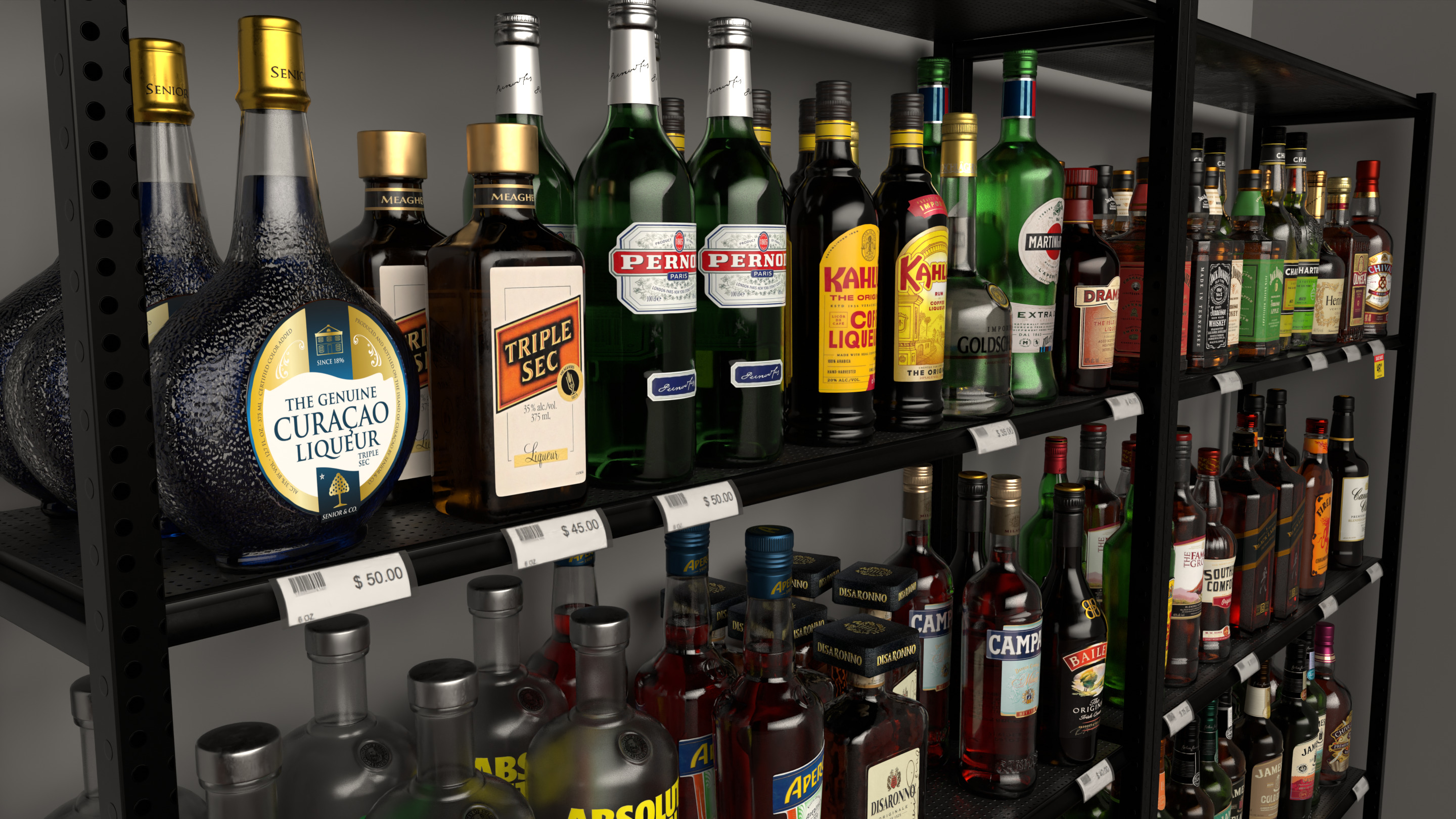 66 Alcohol Bottles Full Collection Low-poly 3D model_12