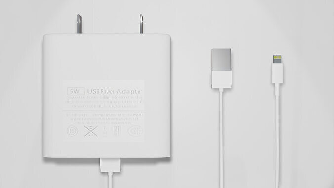 High quality charger with type A to lightning cable Free low-poly 3D model