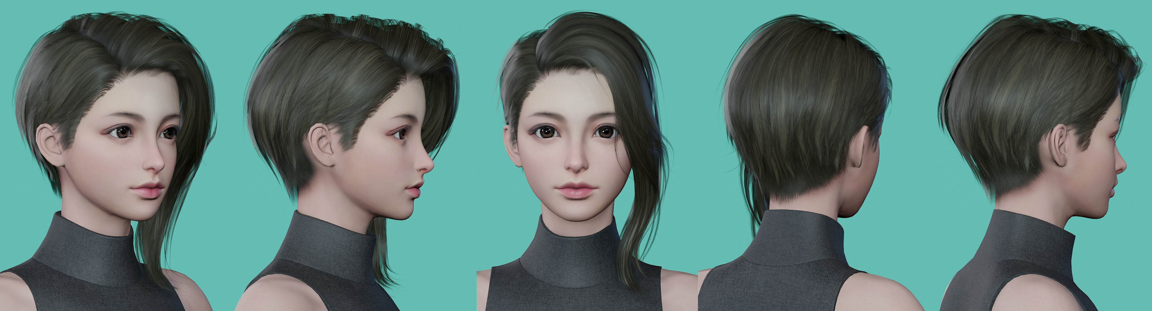 21 Real-time Women Hairstyles collection 11 Low-poly 3D model_14