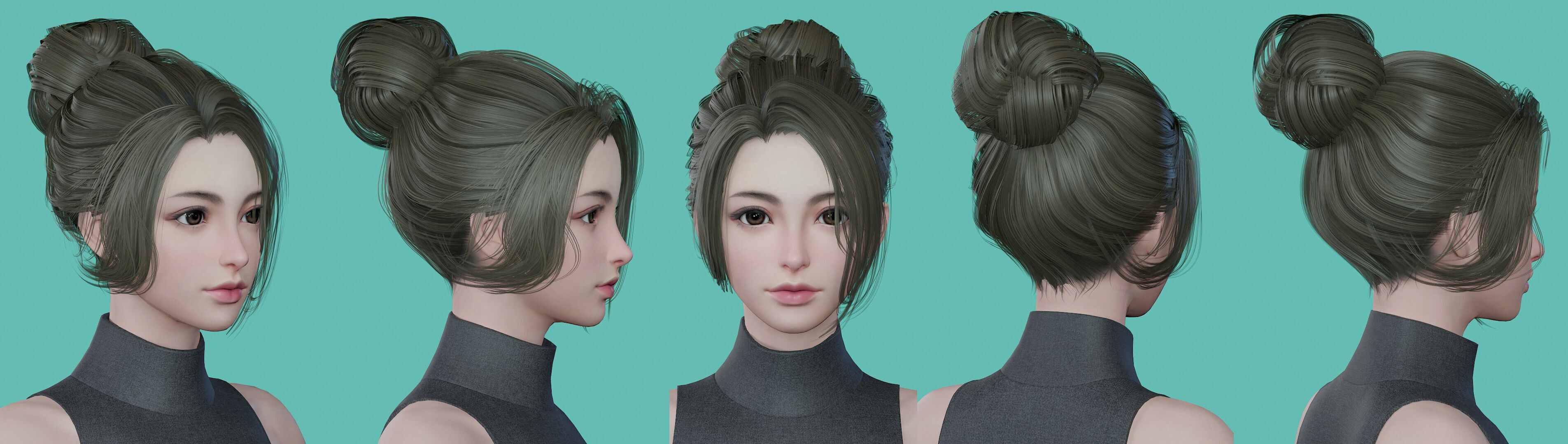 21 Real-time Women Hairstyles collection 11 Low-poly 3D model_6