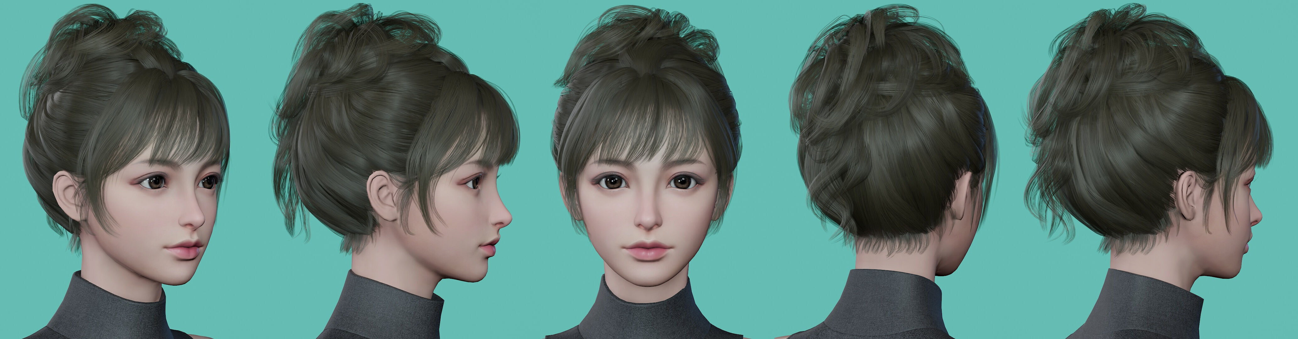 21 Real-time Women Hairstyles collection 11 Low-poly 3D model_19