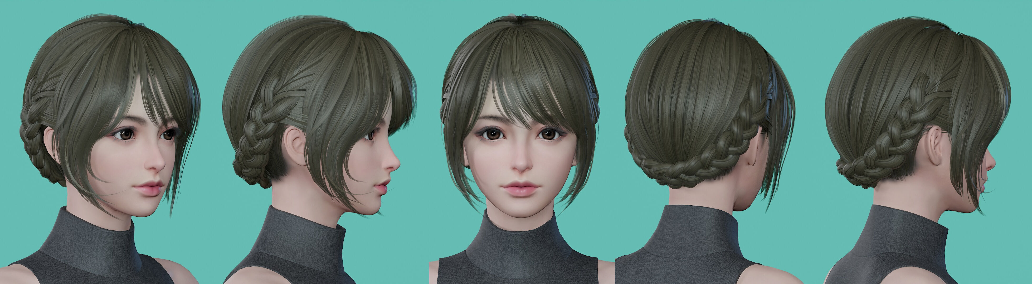 21 Real-time Women Hairstyles collection 11 Low-poly 3D model_8