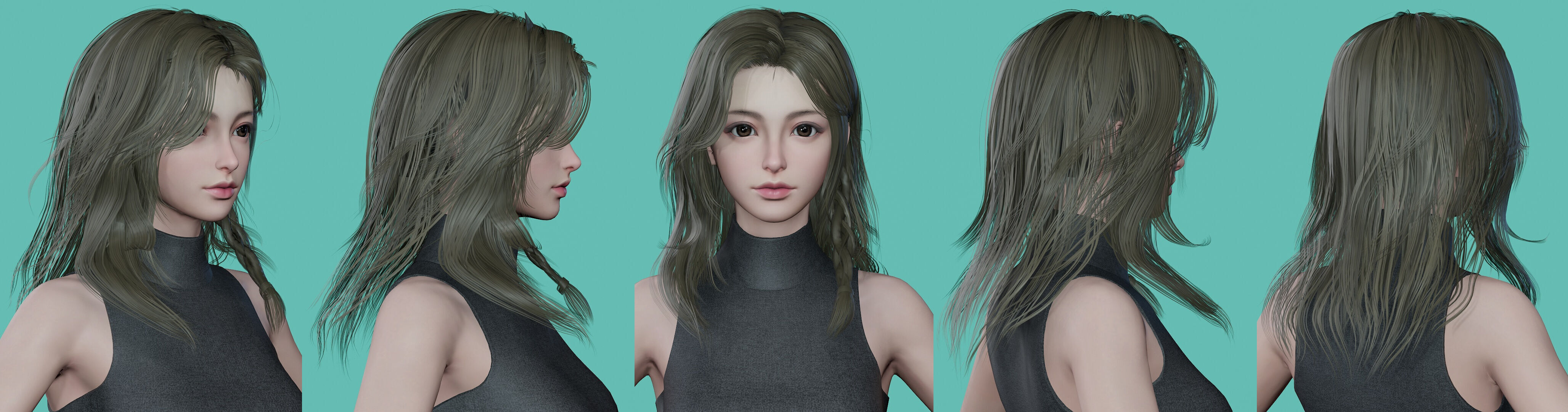 21 Real-time Women Hairstyles collection 11 Low-poly 3D model_4