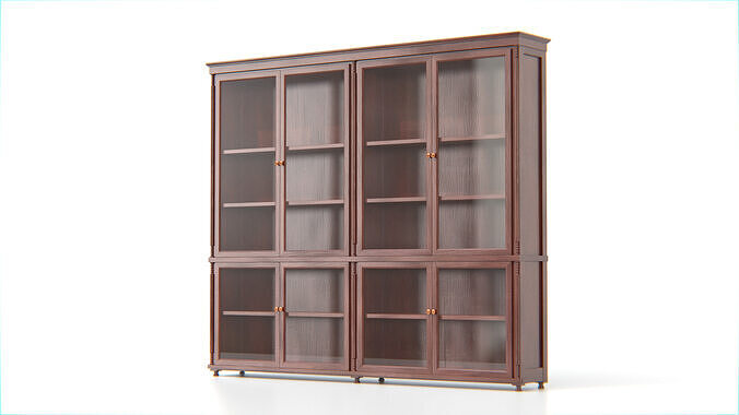 Vintage Wooden Glass Bookcase Low-poly 3D model