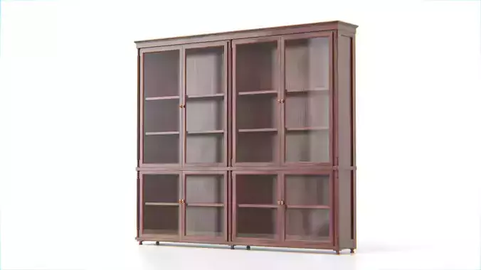 Vintage Wooden Glass Bookcase Low-poly 3D model