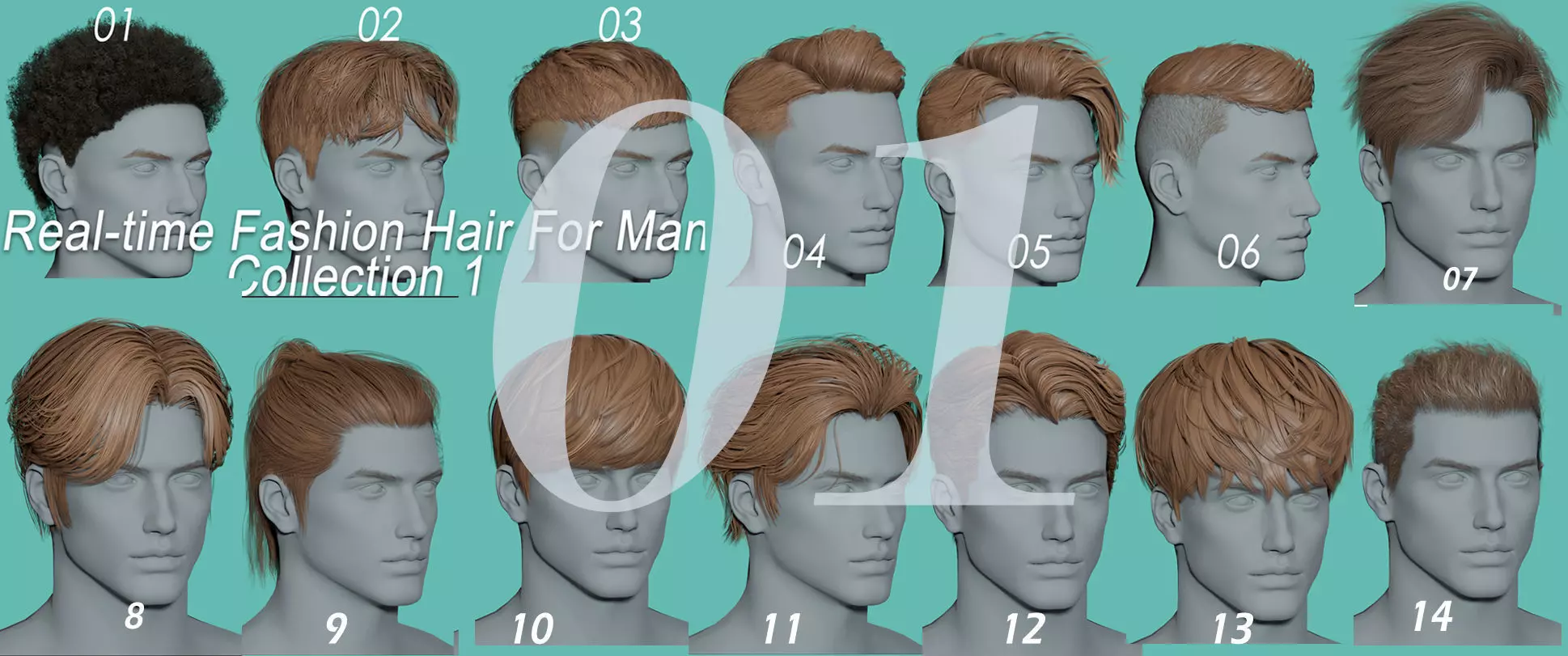 21 Real-time man Hairstyles collection 01 Low-poly 3D model_0