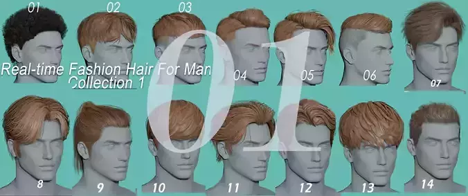 21 Real-time man Hairstyles collection 01 Low-poly 3D model