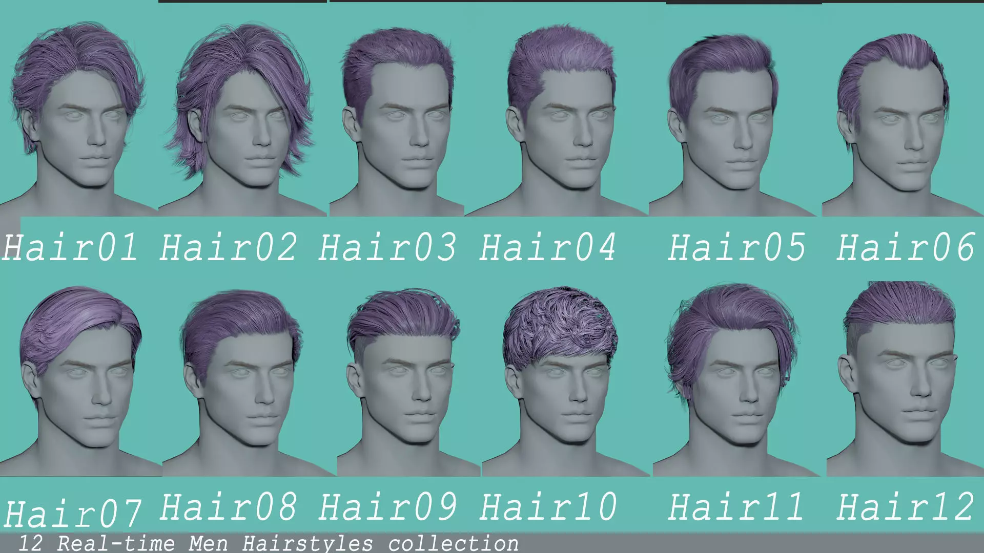 12 Real-time man Hairstyles collection 02 Low-poly 3D model_0